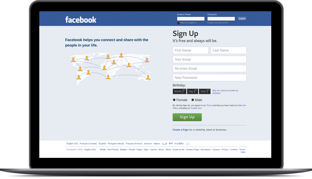 Facebook Social Media Marketing on laptop with Facebook
